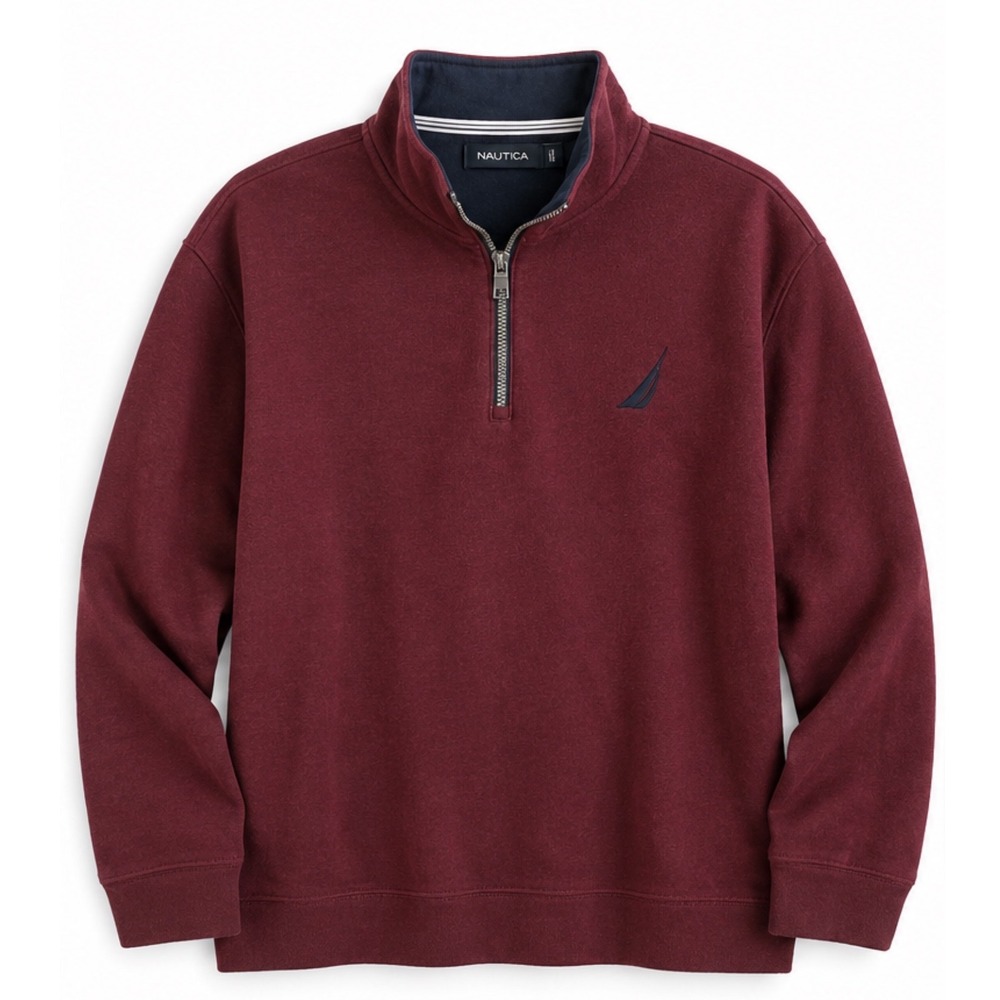 Nautica Mens XL Quarter Zip Pullover Burgundy Mock Neck Sweatshirt K9326M Logo